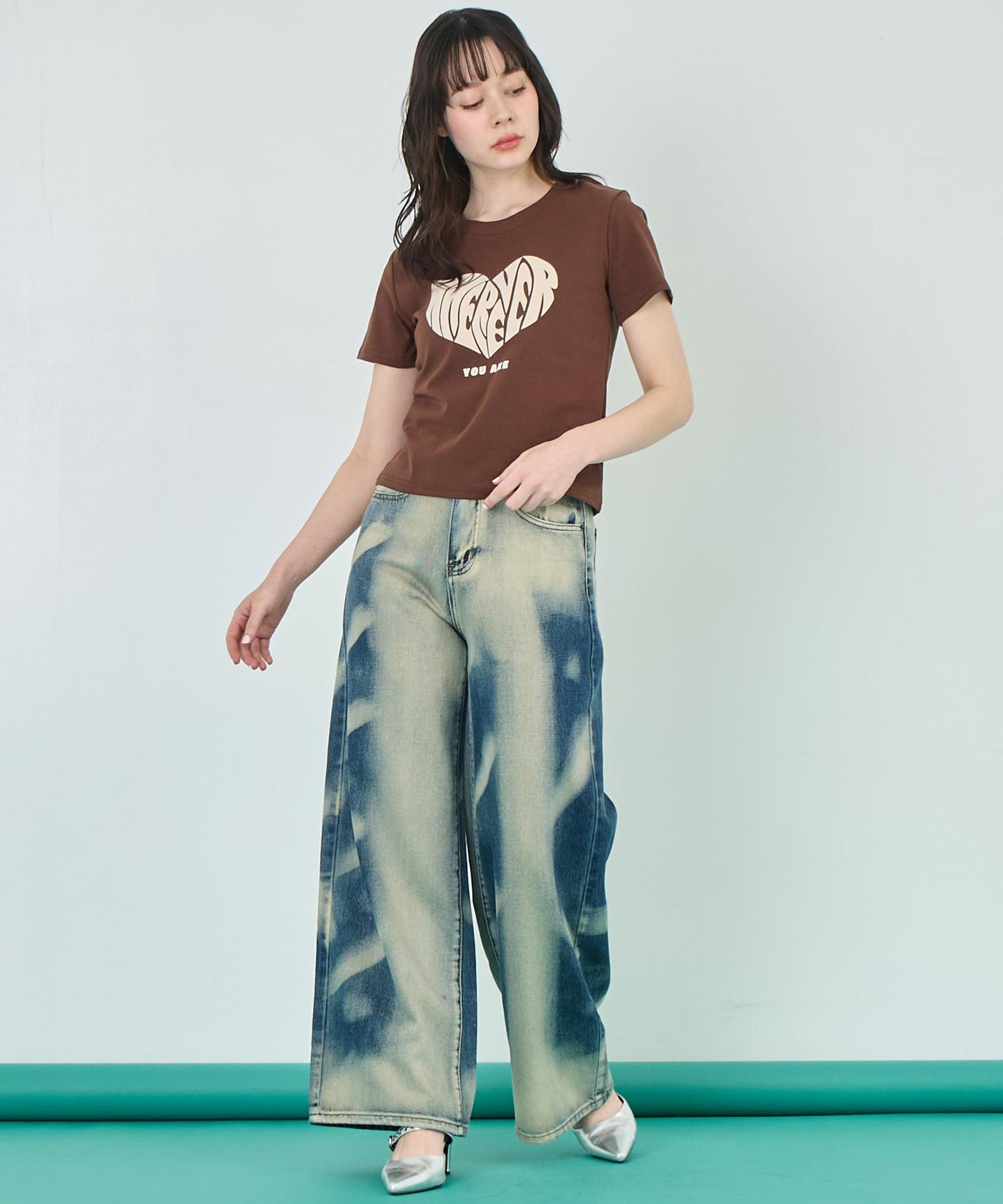 フロッキー ハート ロゴ プリント Tシャツ 153-5778