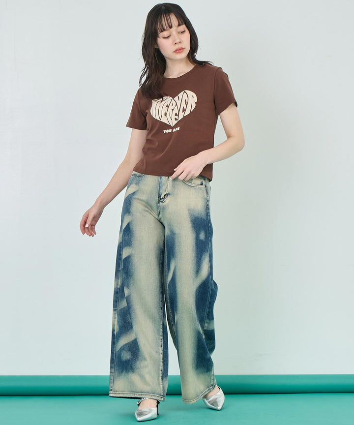 フロッキー ハート ロゴ プリント Tシャツ 153-5778