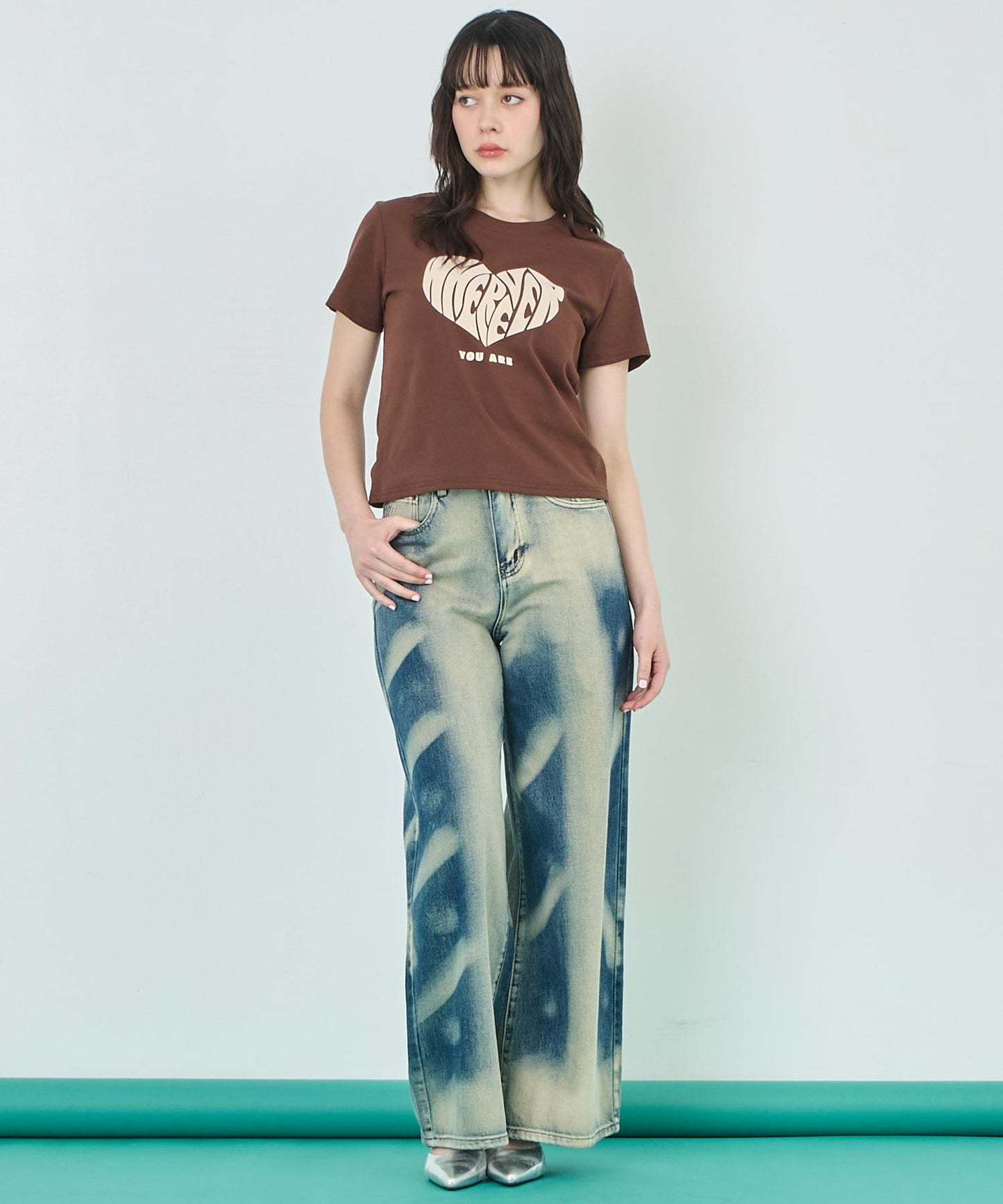 フロッキー ハート ロゴ プリント Tシャツ 153-5778