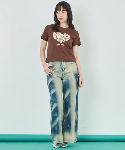 フロッキー ハート ロゴ プリント Tシャツ 153-5778