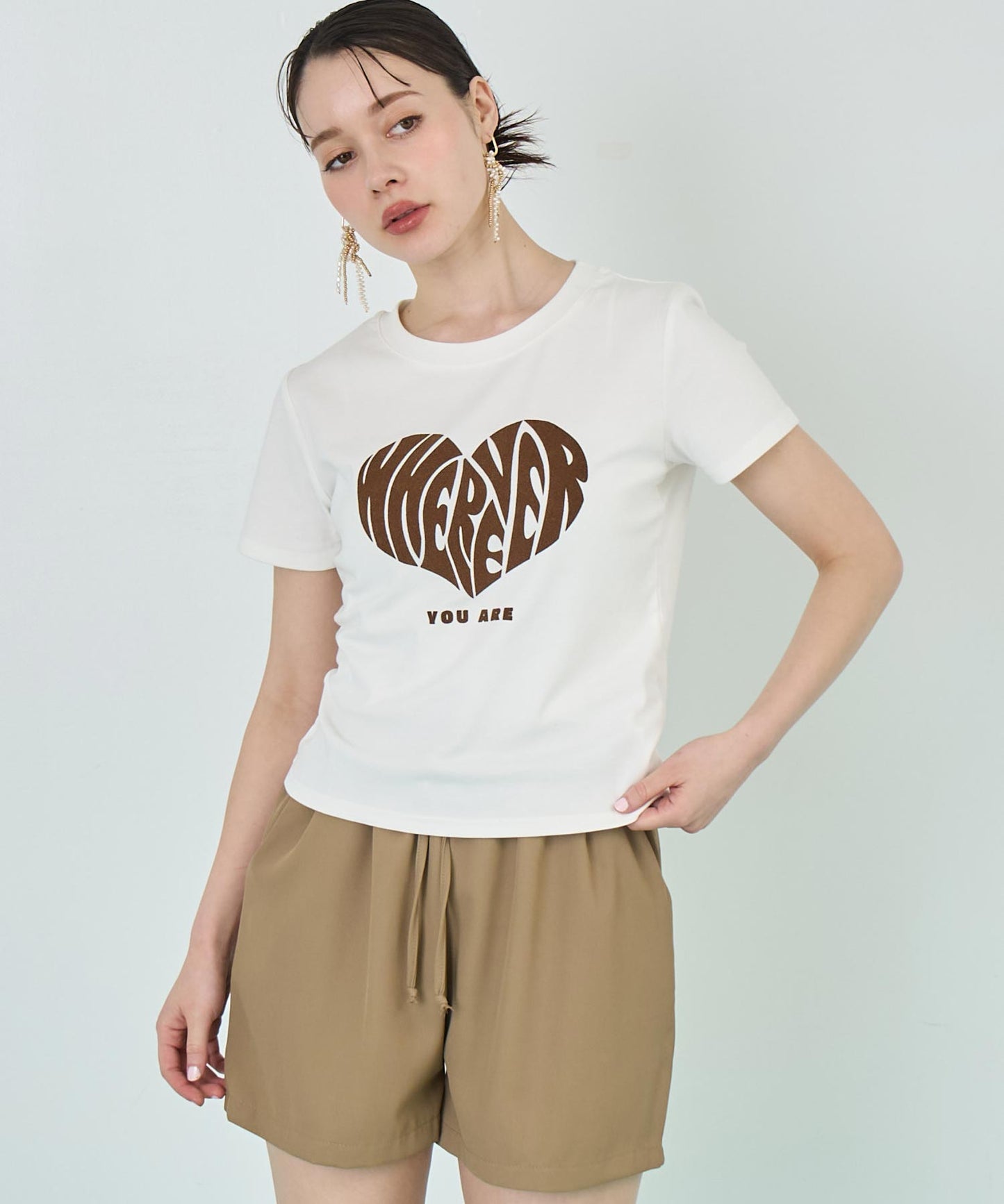 フロッキー ハート ロゴ プリント Tシャツ 153-5778