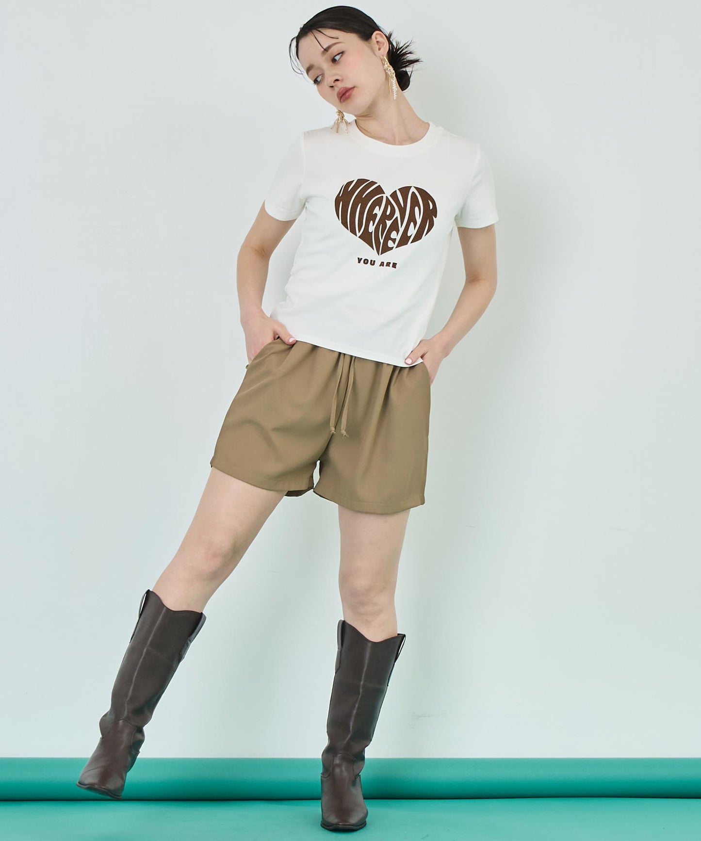 フロッキー ハート ロゴ プリント Tシャツ 153-5778