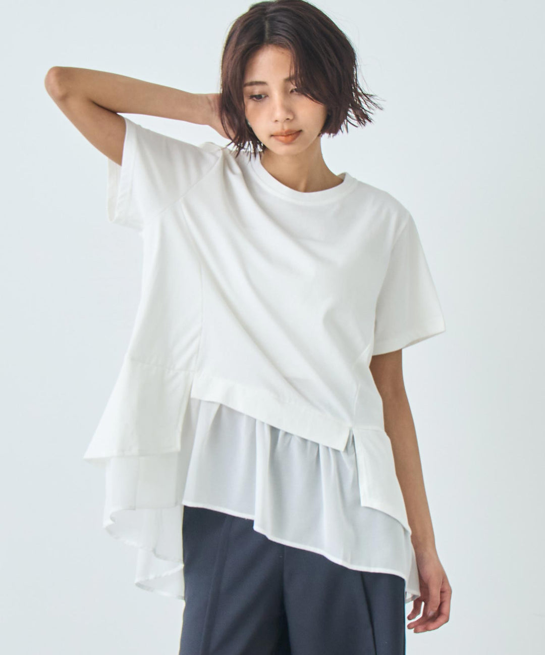 裾フリル デザイン Tシャツ 153-5789