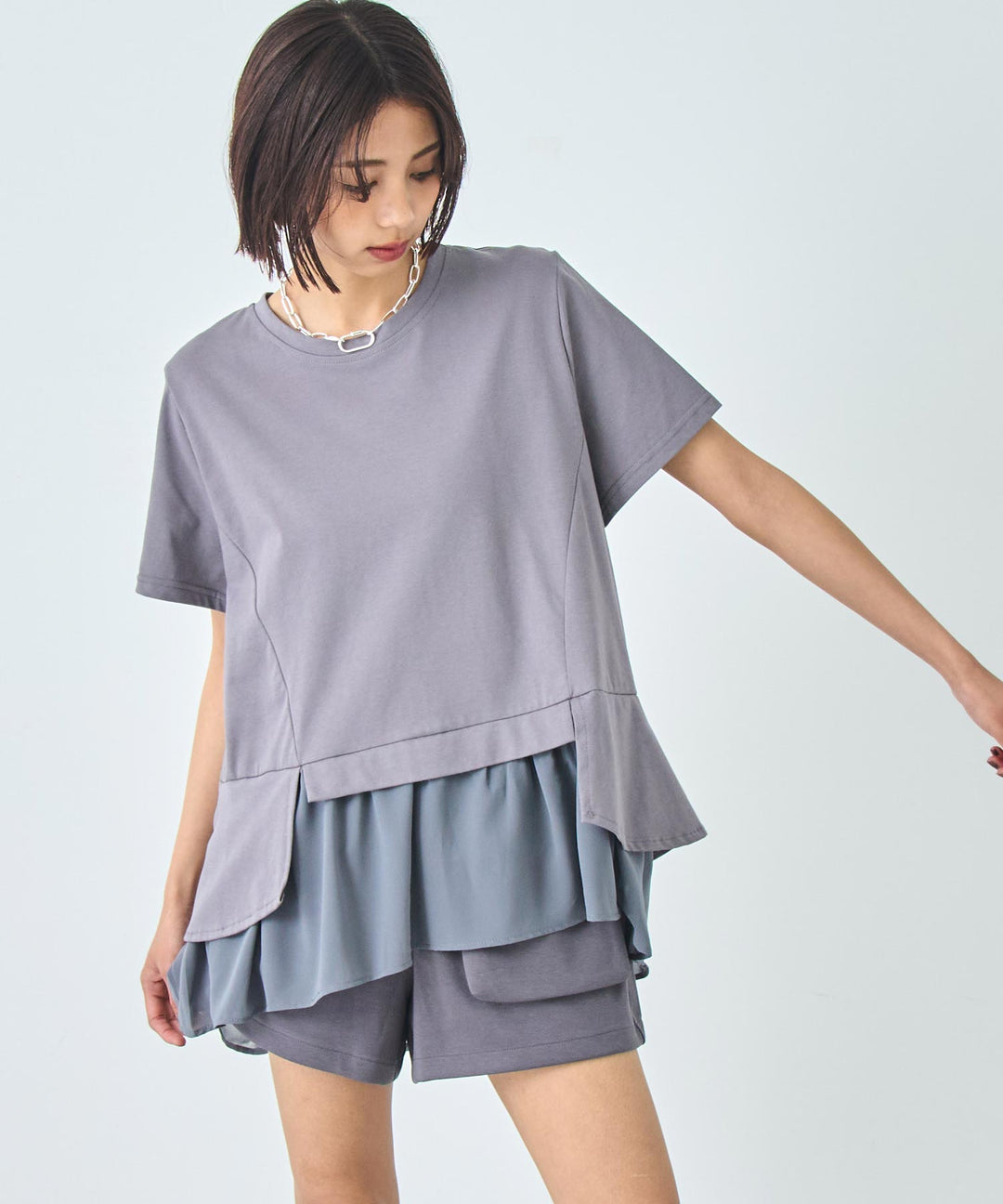 裾フリル デザイン Tシャツ 153-5789