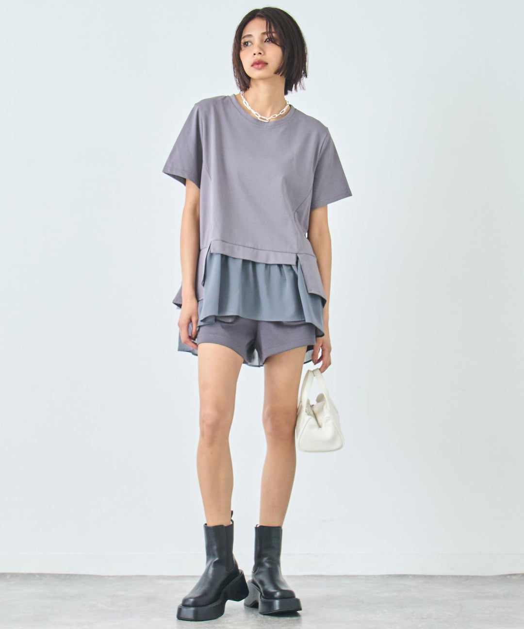 裾フリル デザイン Tシャツ 153-5789