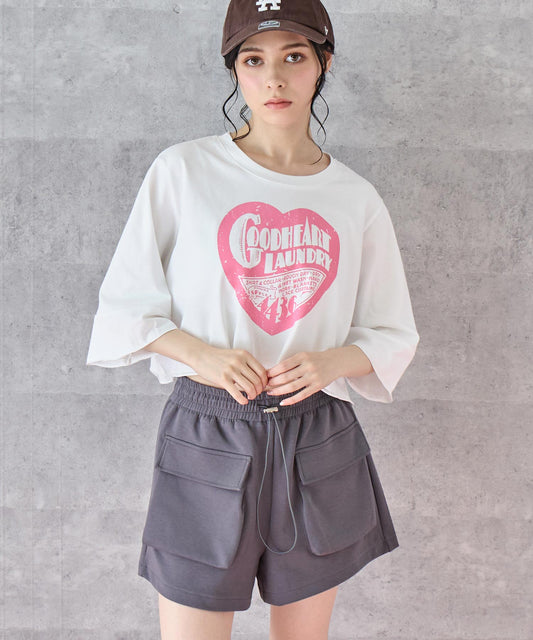 クロップド ハート プリント ロゴ Tシャツ 153-5792