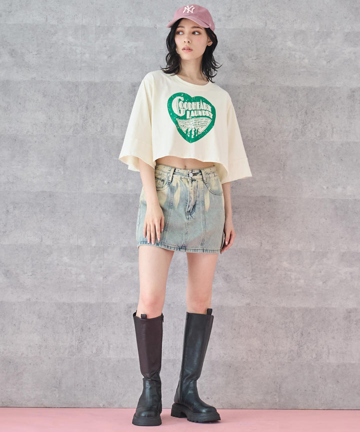 クロップド ハート プリント ロゴ Tシャツ 153-5792