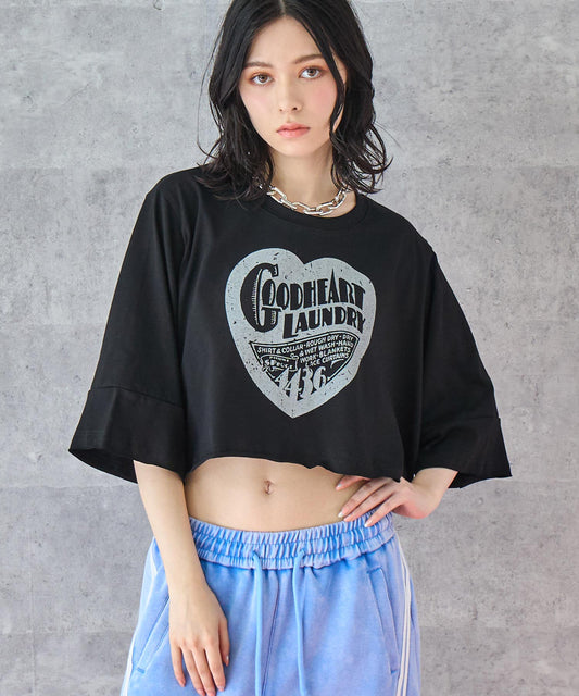 クロップド ハート プリント ロゴ Tシャツ 153-5792