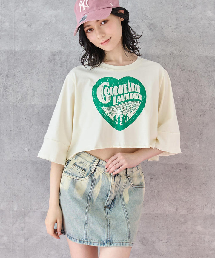 クロップド ハート プリント ロゴ Tシャツ 153-5792