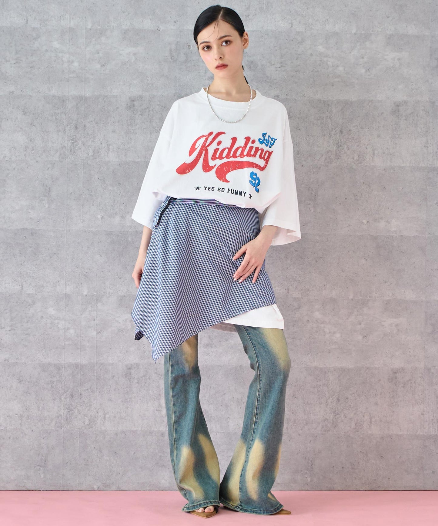 レトロ POP ロゴ プリント ビッグ Tシャツ 153-5800