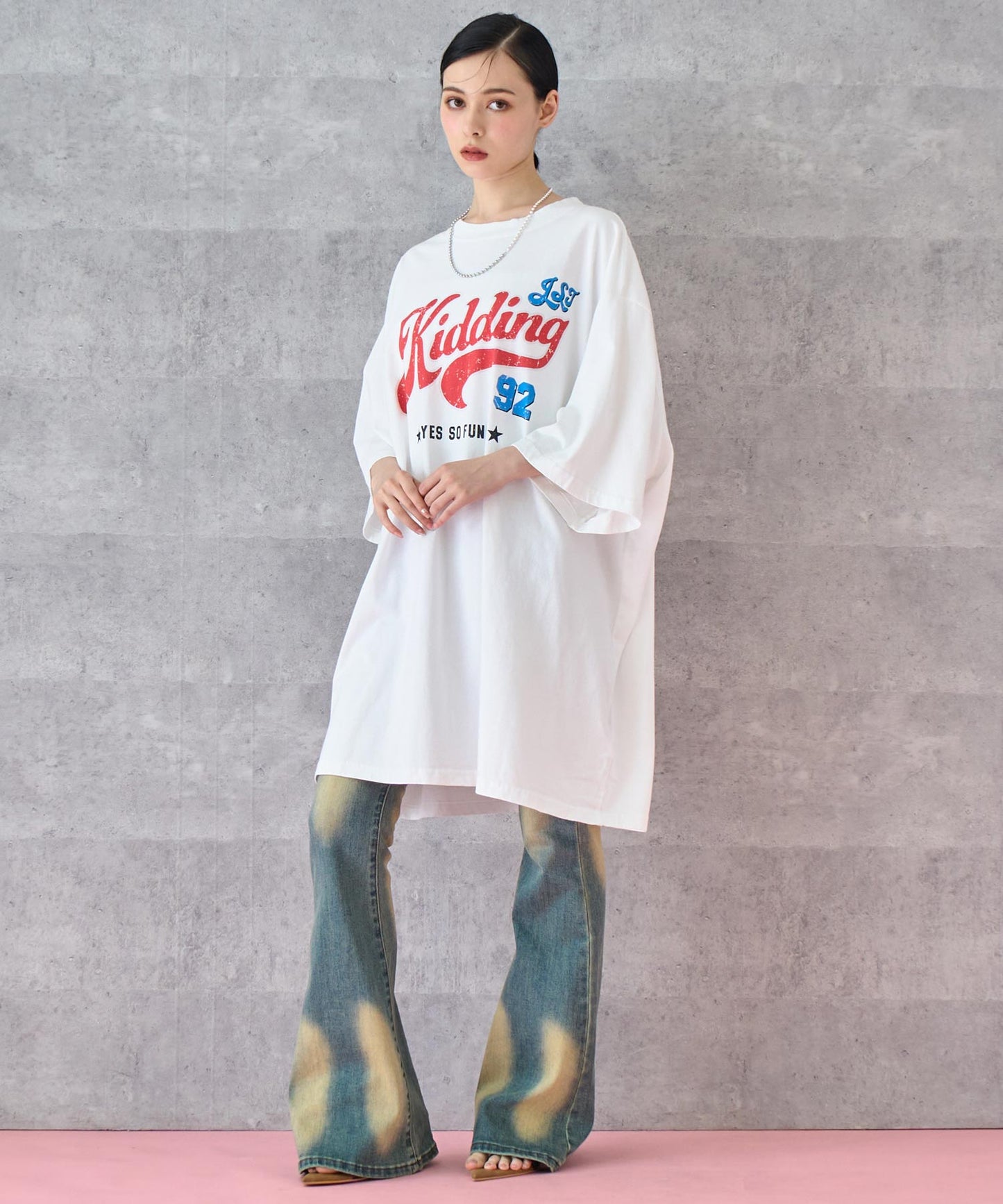レトロ POP ロゴ プリント ビッグ Tシャツ 153-5800