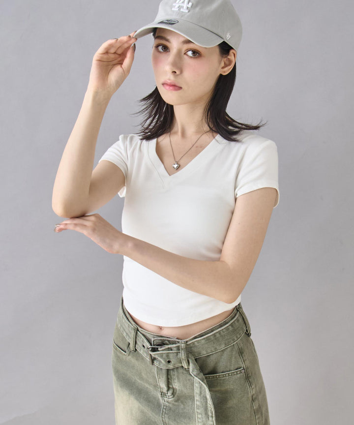 裾ギャザー Vネック Tシャツ 153-5802
