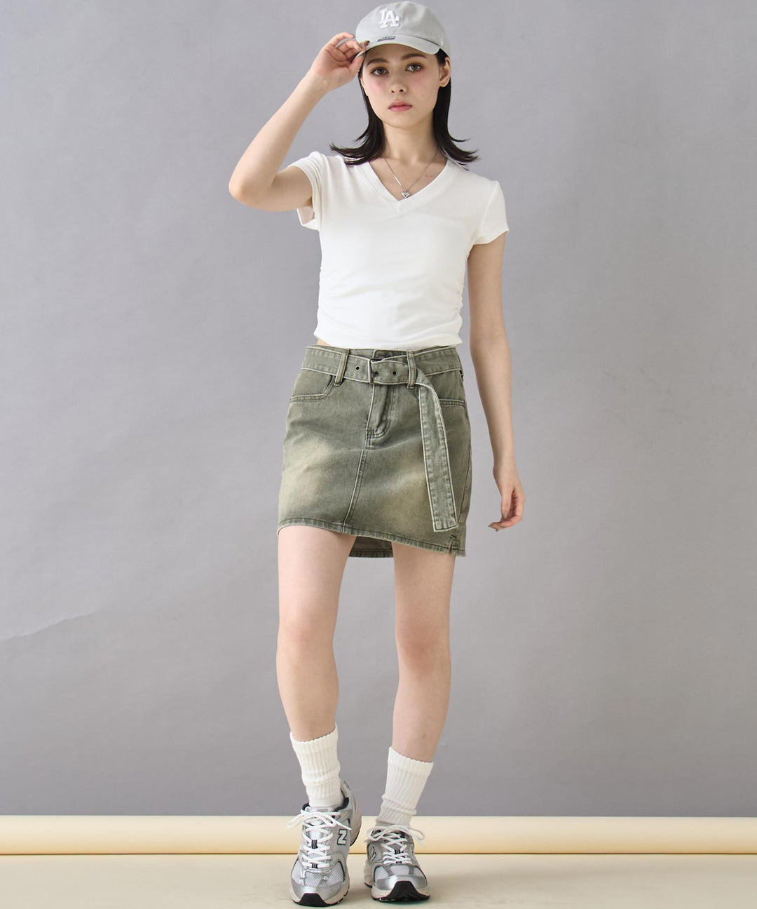 裾ギャザー Vネック Tシャツ 153-5802