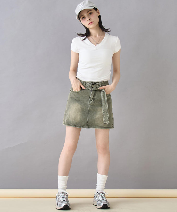 裾ギャザー Vネック Tシャツ 153-5802