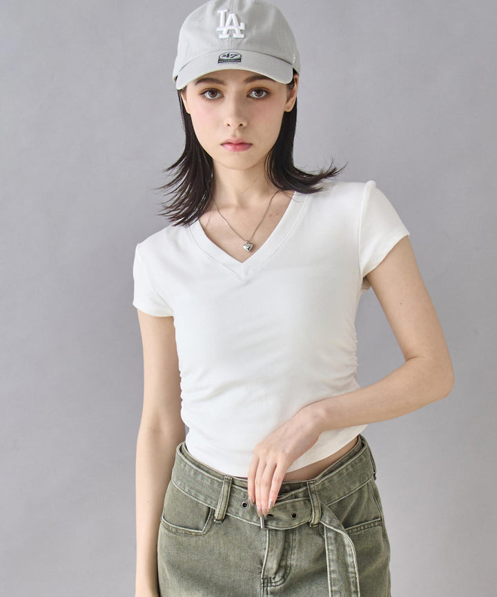 裾ギャザー Vネック Tシャツ 153-5802