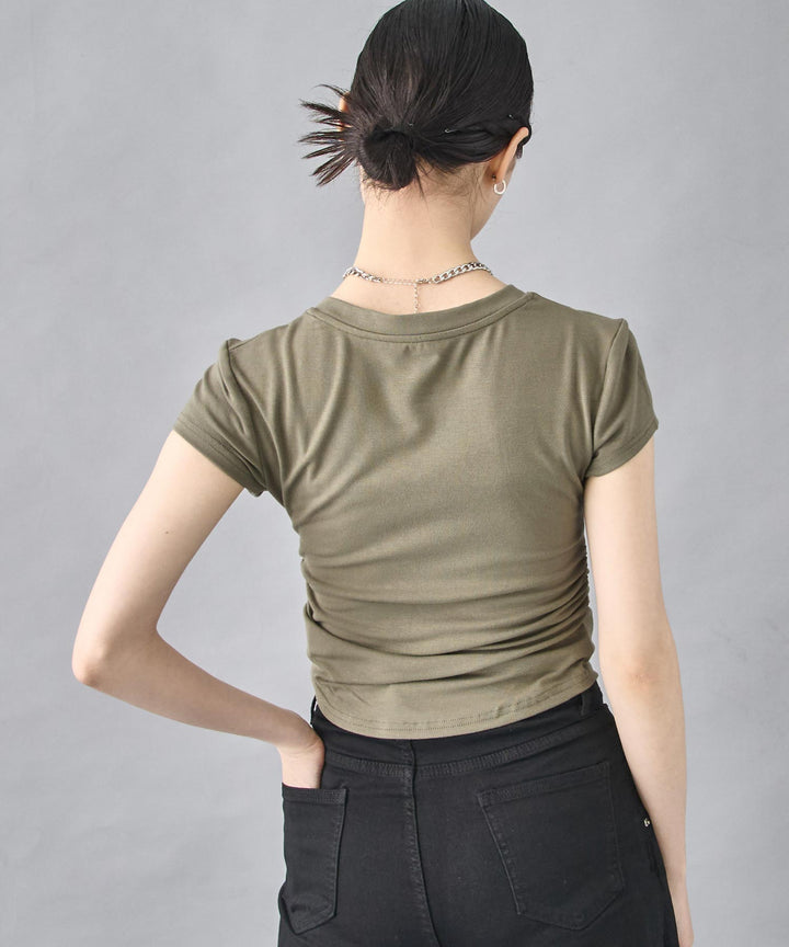 裾ギャザー Vネック Tシャツ 153-5802