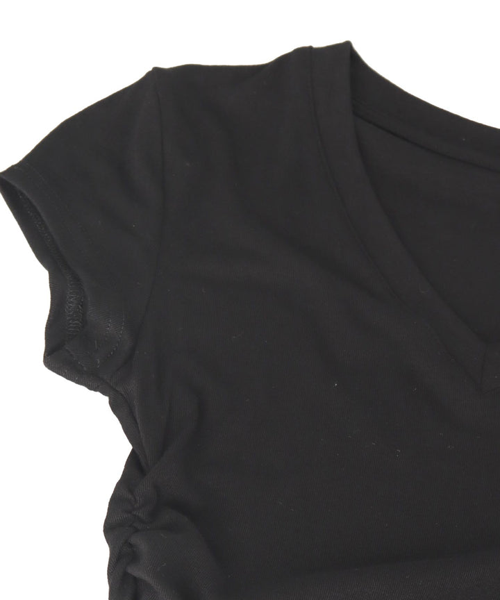 裾ギャザー Vネック Tシャツ 153-5802