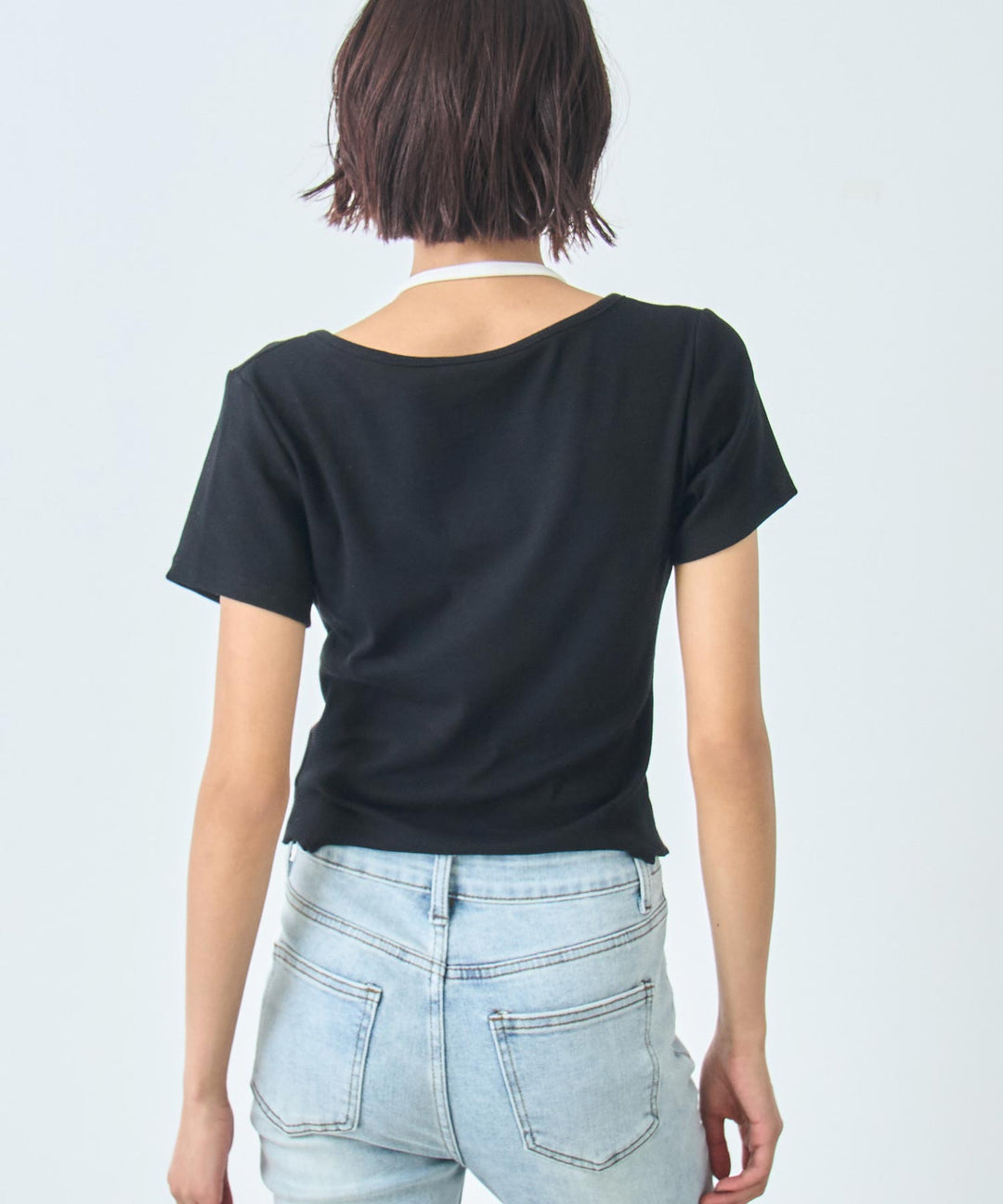レイヤード風 レースアップ Tシャツ 153-5805