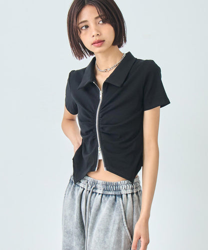 ギャザー ZIP 半袖 トップス 153-5811