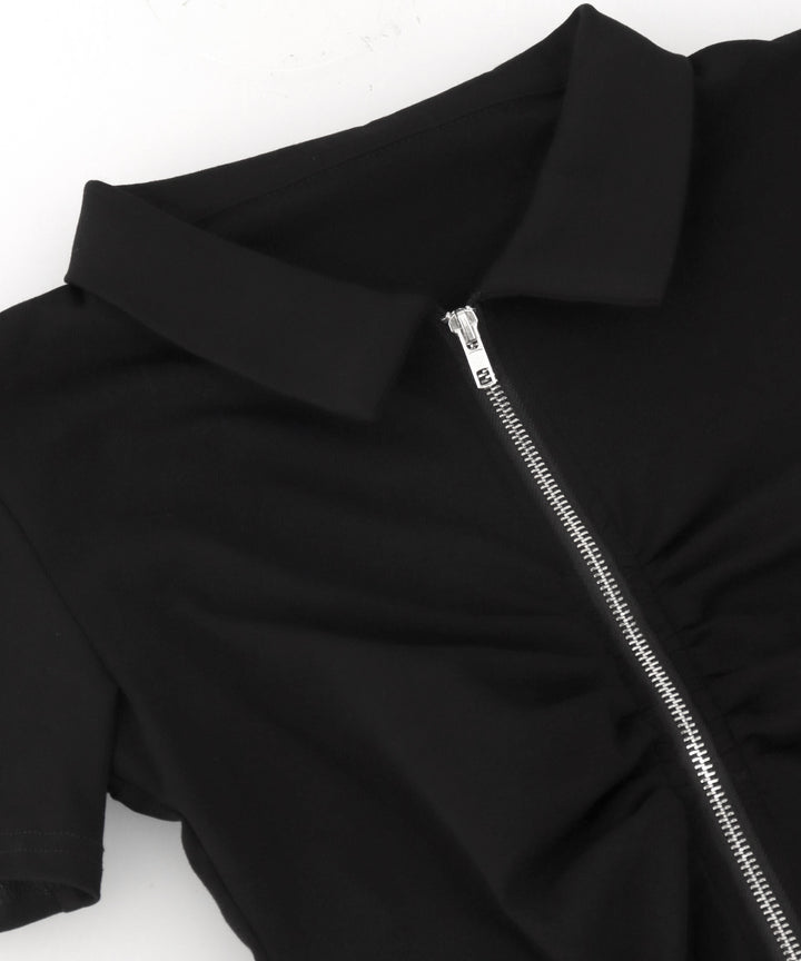 ギャザー ZIP 半袖 トップス 153-5811