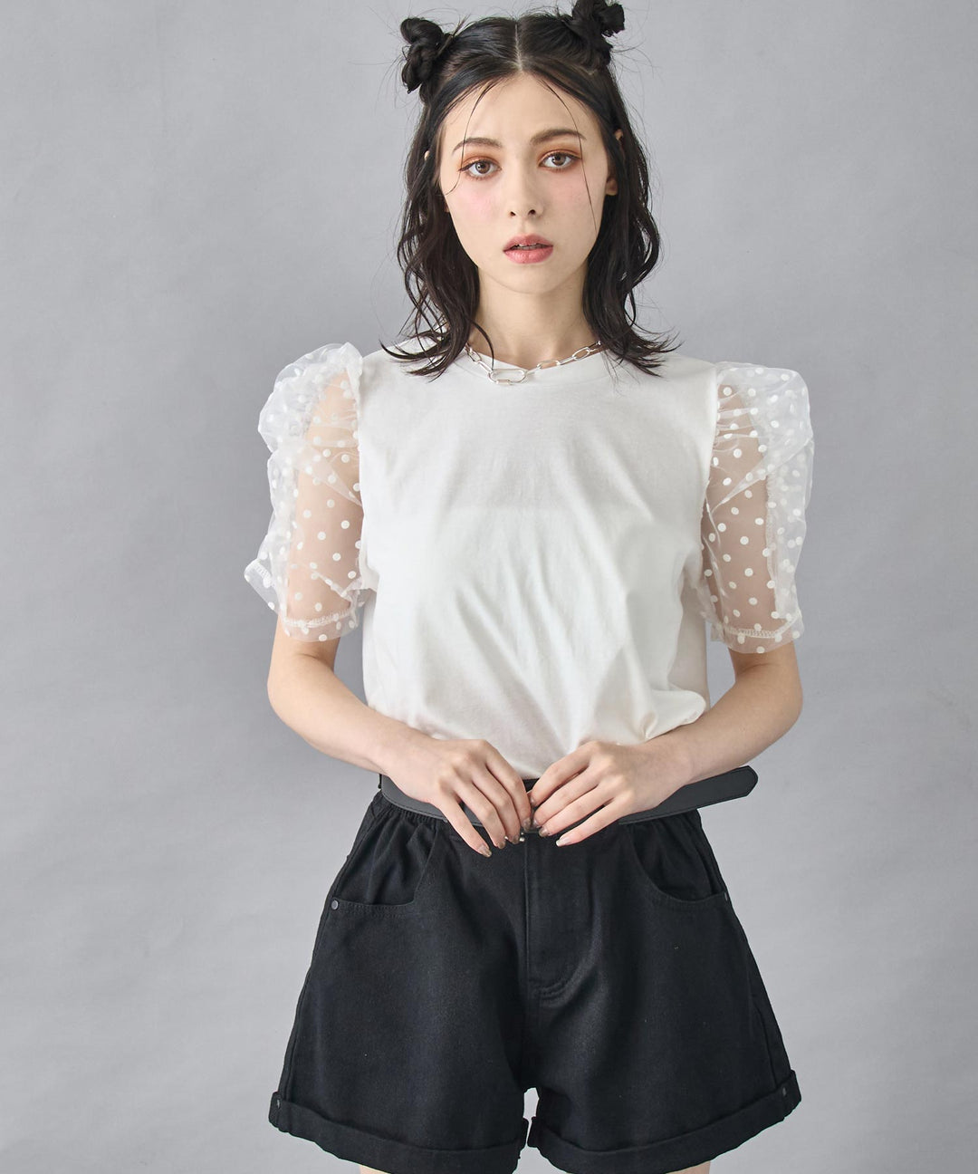 シアー ドット スリーブ Tシャツ トップス 153-5826