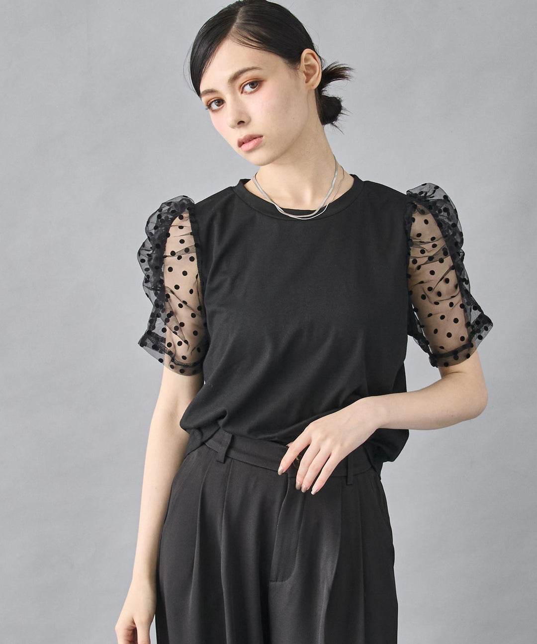 シアー ドット スリーブ Tシャツ トップス 153-5826