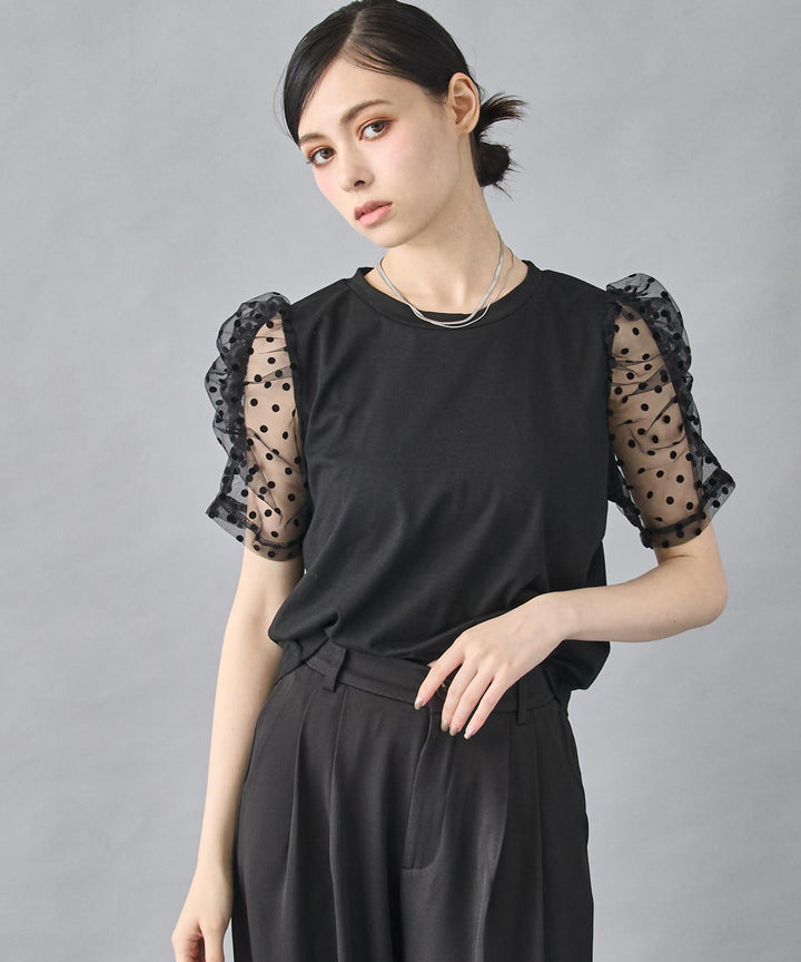 シアー ドット スリーブ Tシャツ トップス 153-5826