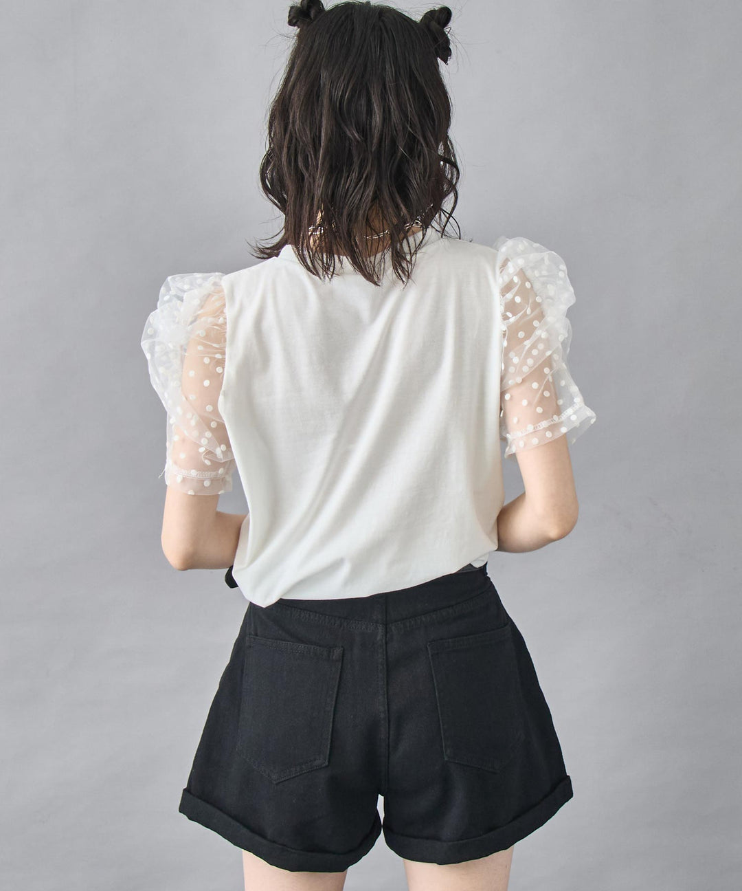 シアー ドット スリーブ Tシャツ トップス 153-5826