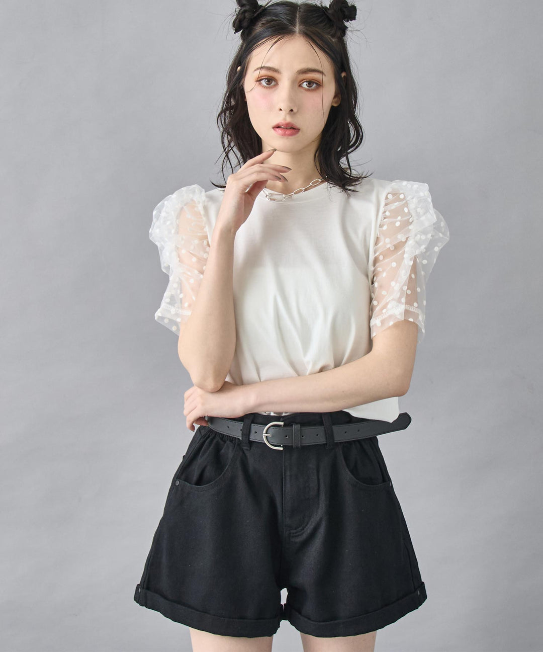 シアー ドット スリーブ Tシャツ トップス 153-5826