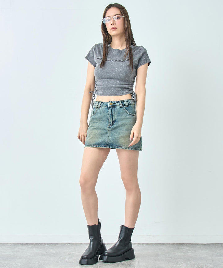 サイド ギャザー ケミカル ウォッシュ エンボス ロゴ Tシャツ 153-5866