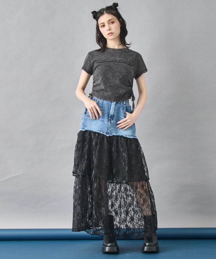 サイド ギャザー ケミカル ウォッシュ エンボス ロゴ Tシャツ 153-5866