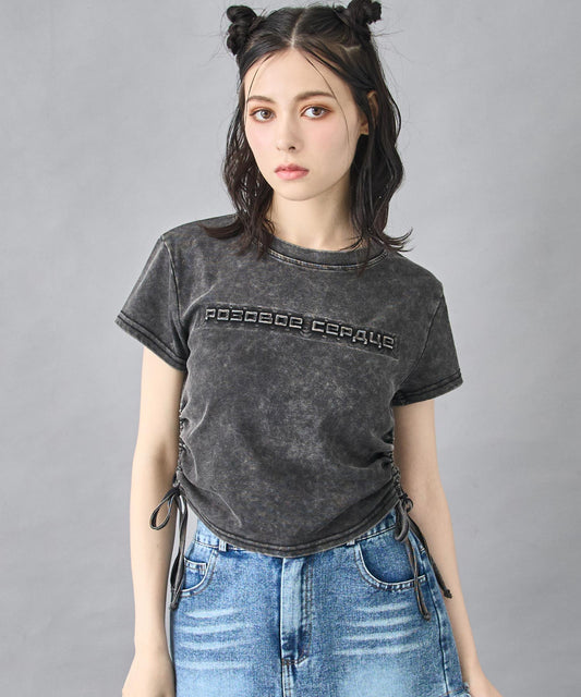 サイド ギャザー ケミカル ウォッシュ エンボス ロゴ Tシャツ 153-5866