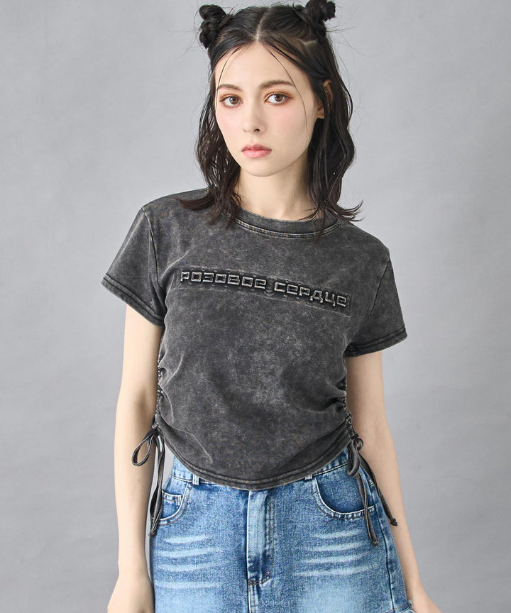 サイド ギャザー ケミカル ウォッシュ エンボス ロゴ Tシャツ 153-5866