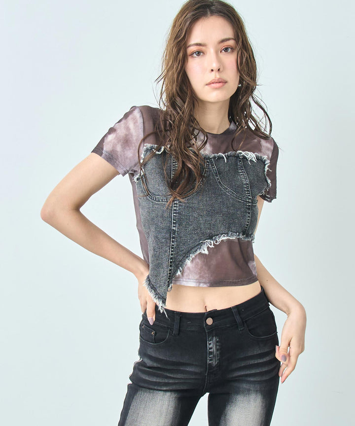 デニム ビスチェ ドッキング ニュアンス シアー Tシャツ 153-5868