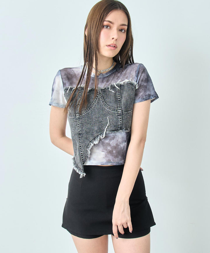 デニム ビスチェ ドッキング ニュアンス シアー Tシャツ 153-5868