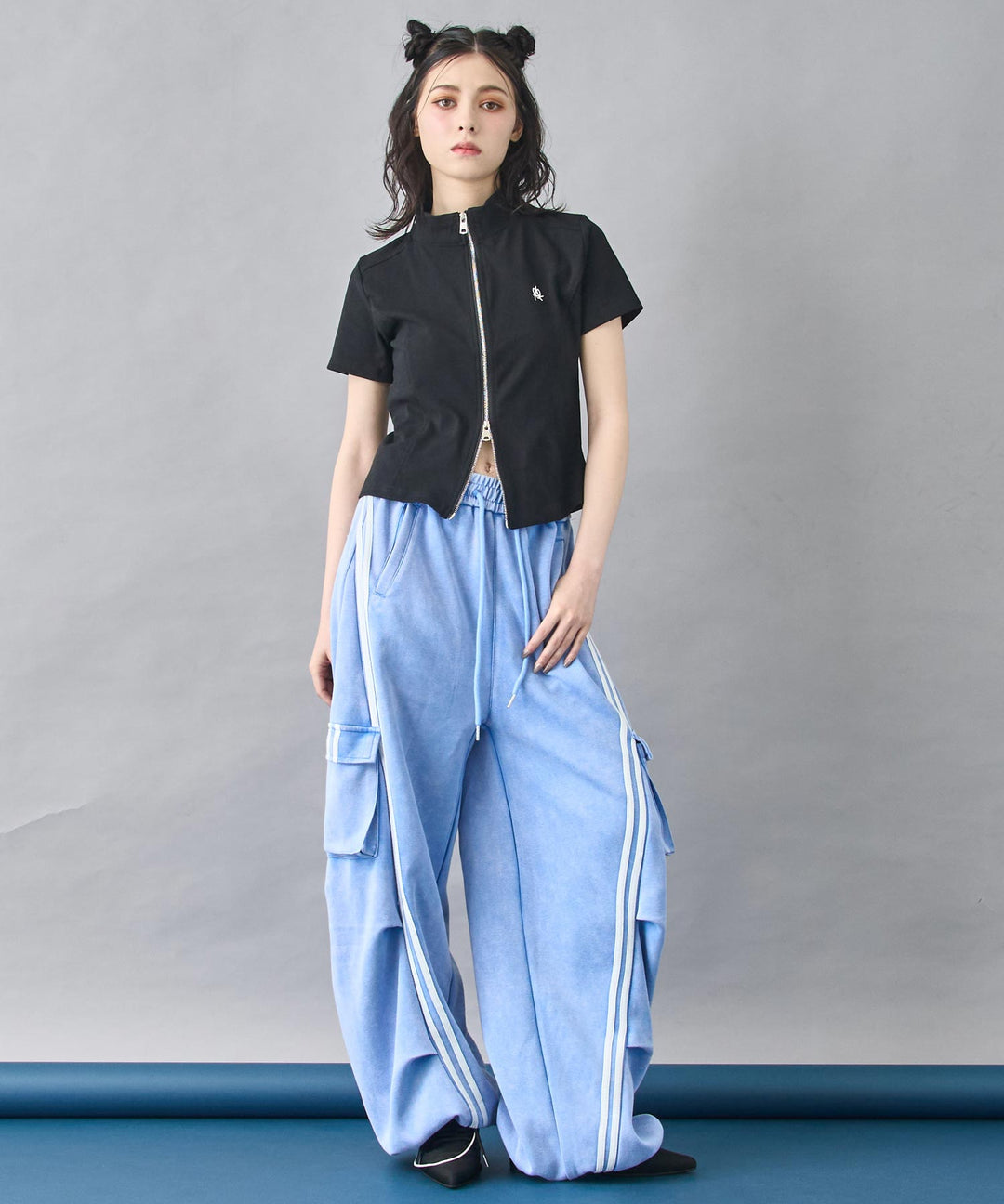 ハート ロゴ モックネック ダブルZIP 半袖 トップス 153-5870