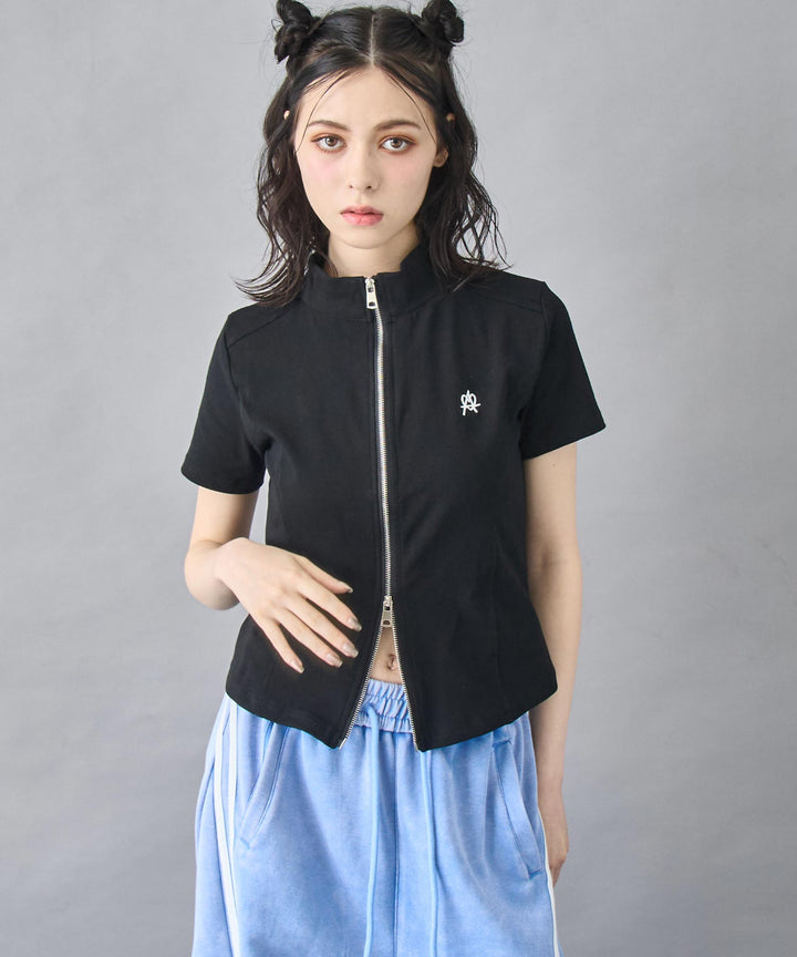ハート ロゴ モックネック ダブルZIP 半袖 トップス 153-5870