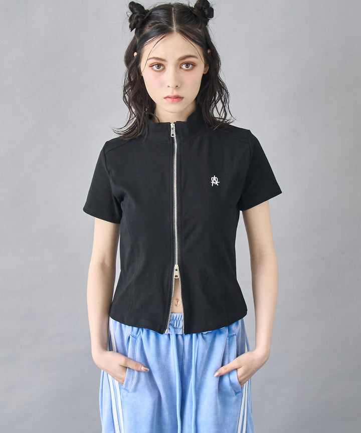 ハート ロゴ モックネック ダブルZIP 半袖 トップス 153-5870