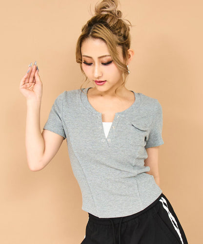 リブ コルセット デザイン Tシャツ トップス 153-5878