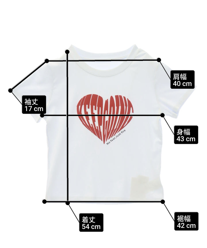 発泡 プリント ハート ロゴ タイト Tシャツ 153-5880