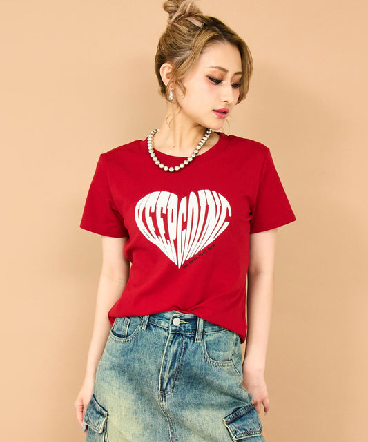 発泡 プリント ハート ロゴ タイト Tシャツ 153-5880