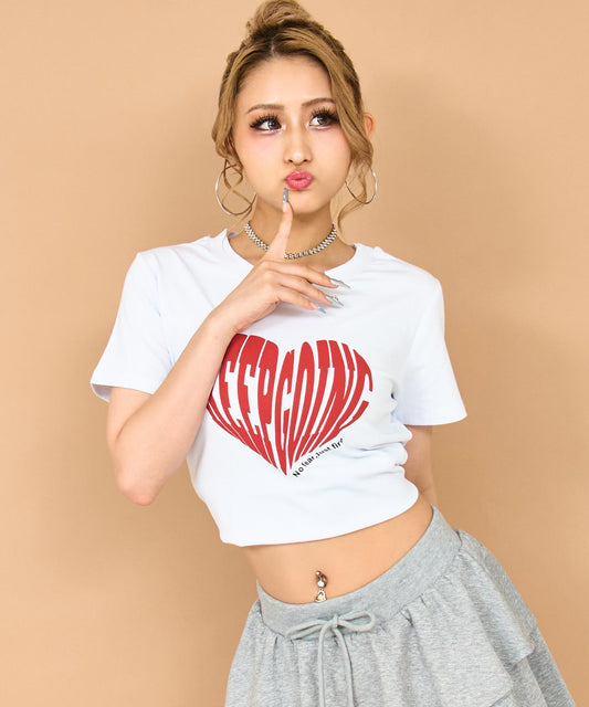 発泡 プリント ハート ロゴ タイト Tシャツ 153-5880