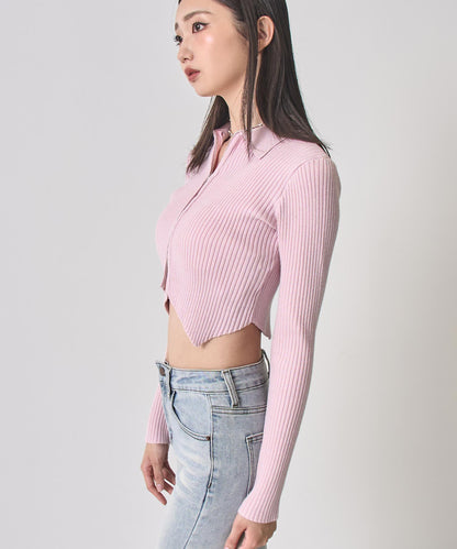 ラメニット ダブルジップ 襟付き トップス 153-5956