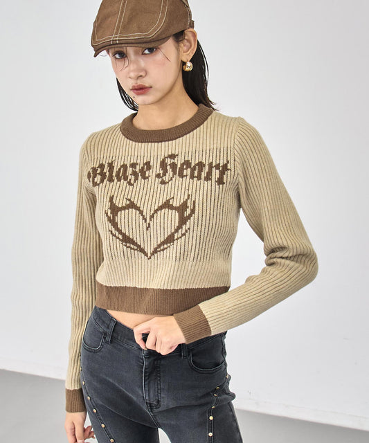 ハートジャガードクロップドタイトニット 153-5960