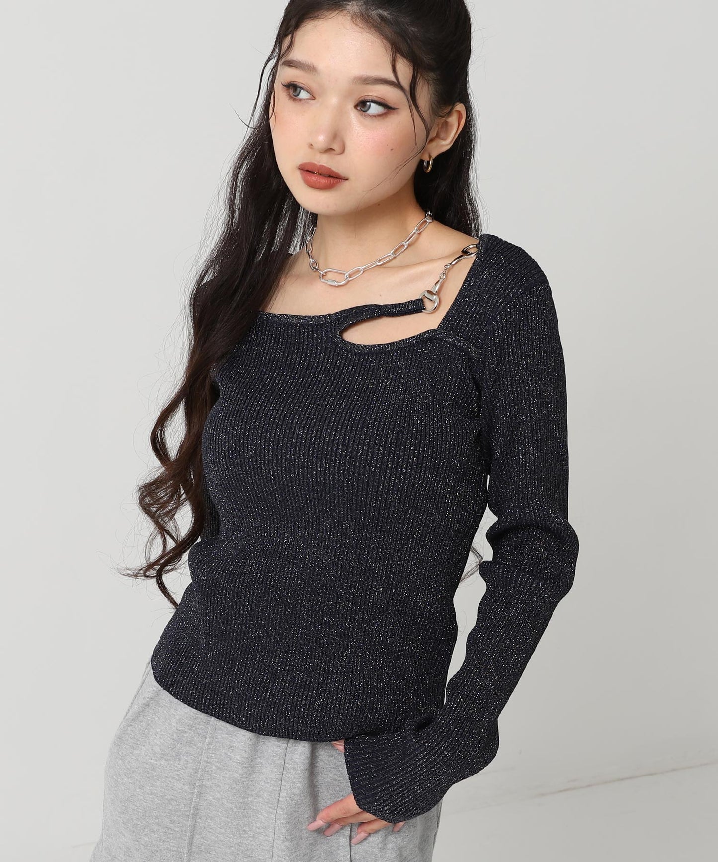 オープンデザイン メタル付き ラメニット 153-5963