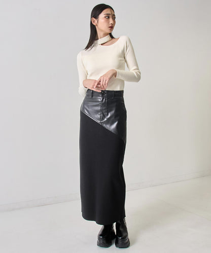 チョーカーネック オープンショルダー リブニット 153-5964