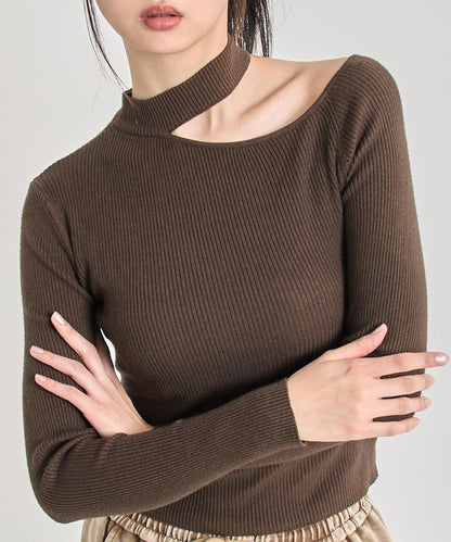 チョーカーネック オープンショルダー リブニット 153-5964