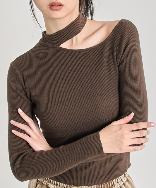 チョーカーネック オープンショルダー リブニット 153-5964