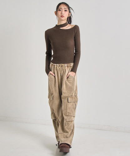 チョーカーネック オープンショルダー リブニット 153-5964