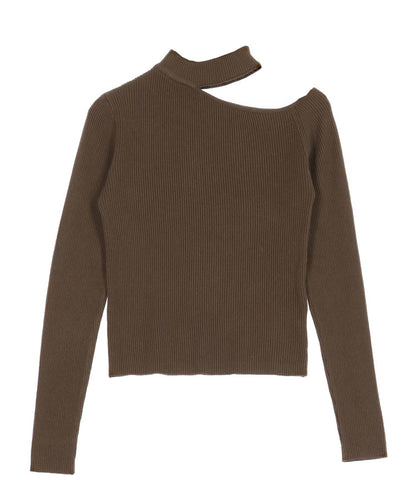 チョーカーネック オープンショルダー リブニット 153-5964